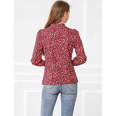 Women's Printed Ruffled Mock Neck Long Sleeve Casual Blouse Top