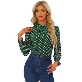 Women's Printed Ruffled Mock Neck Long Sleeve Casual Blouse Top