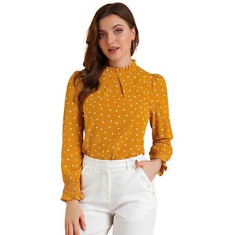 Women's Printed Ruffled Mock Neck Long Sleeve Casual Blouse Top