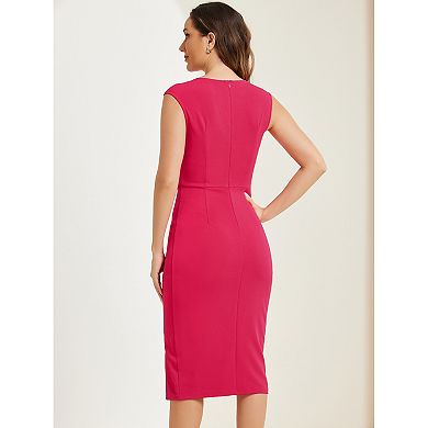 Sheath Dress for Women's Sleeveless Round Neck Slim Fit Split Work Bodycon Pencil Dresses