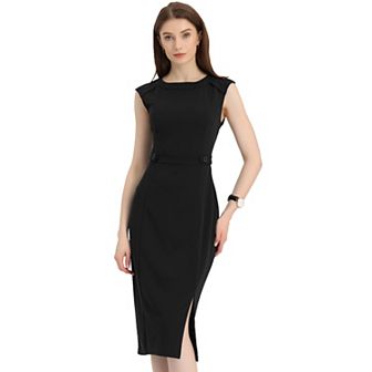 Sheath Dress for Women's Sleeveless Round Neck Slim Fit Split Work Bodycon Pencil Dresses