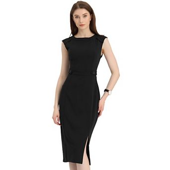Sheath Dress for Women's Sleeveless Round Neck Slim Fit Split Work Bodycon Pencil Dresses