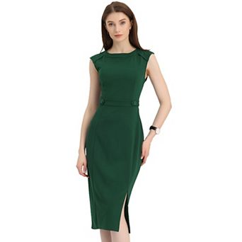 Sheath Dress for Women's Sleeveless Round Neck Slim Fit Split Work Bodycon Pencil Dresses