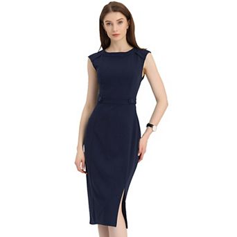 Sheath Dress for Women's Sleeveless Round Neck Slim Fit Split Work Bodycon Pencil Dresses
