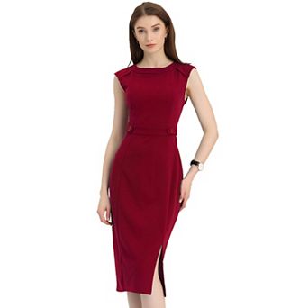 Sheath Dress for Women's Sleeveless Round Neck Slim Fit Split Work Bodycon Pencil Dresses