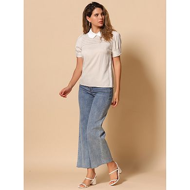 Women's Vintage Peter Pan Collar Contrast Short Sleeve Blouse Top