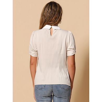Women's Vintage Peter Pan Collar Contrast Short Sleeve Blouse Top