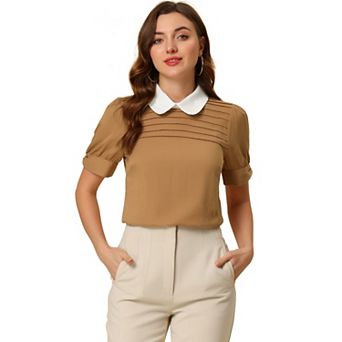 Women's Vintage Peter Pan Collar Contrast Short Sleeve Blouse Top