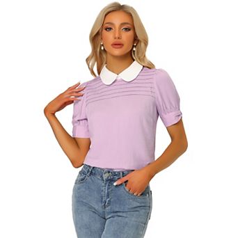 Women's Vintage Peter Pan Collar Contrast Short Sleeve Blouse Top