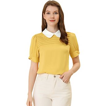 Women's Vintage Peter Pan Collar Contrast Short Sleeve Blouse Top