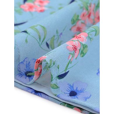 Women's Chiffon Short Sleeve Ruffled Trim Floral Blouse Top