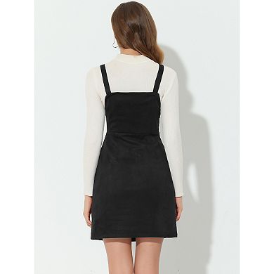 Women's Faux Suede Zipper Front Elegant Pinafore Overall Mini Dress