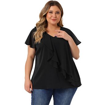 Women's Plus Size Top Flutter Sleeve V Neck Layered Ruffle Blouses