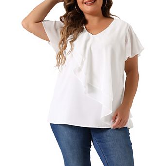 Women's Plus Size Top Flutter Sleeve V Neck Layered Ruffle Blouses