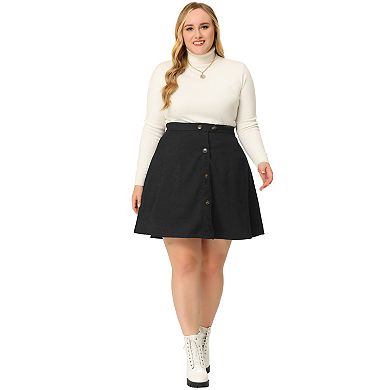 Women's Plus Size Button Front Elastic Waist A Line Corduroy Skirt