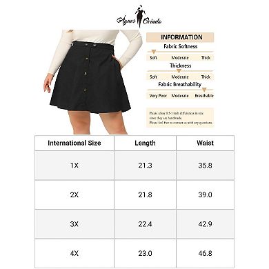 Women's Plus Size Button Front Elastic Waist A Line Corduroy Skirt