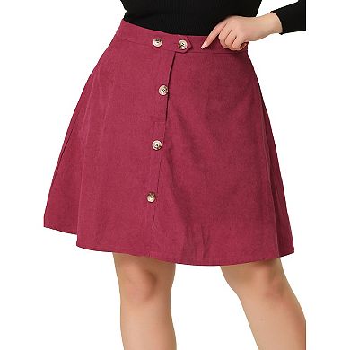 Women's Plus Size Button Front Elastic Waist A Line Corduroy Skirt