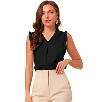 Women's Ruffled Sleeveless Blouses 1950s Vintage Work Business Tops