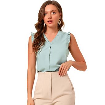 Women's Ruffled Sleeveless Blouses 1950s Vintage Work Business Tops