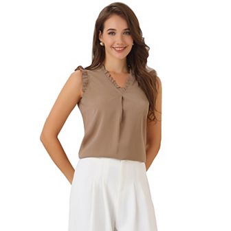 Women's Ruffled Sleeveless Blouses 1950s Vintage Work Business Tops