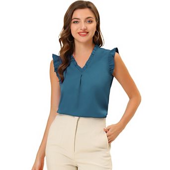 Women's Ruffled Sleeveless Blouses 1950s Vintage Work Business Tops