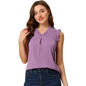 Women's Ruffled Sleeveless Blouses 1950s Vintage Work Business Tops