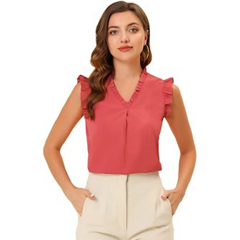 Women's Ruffled Sleeveless Blouses 1950s Vintage Work Business Tops