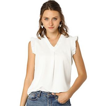 Women's Ruffled Sleeveless Blouses 1950s Vintage Work Business Tops