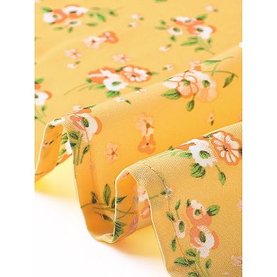 Women's Peter Pan Collar Tie Neck Elegant Floral Dress with Belt