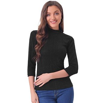 Women's Party Glitter 3/4 Sleeve Shiny Striped Metallic Tops