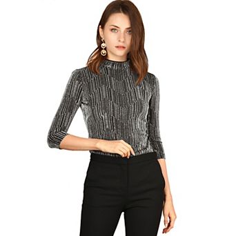 Women's Party Glitter 3/4 Sleeve Shiny Striped Metallic Tops