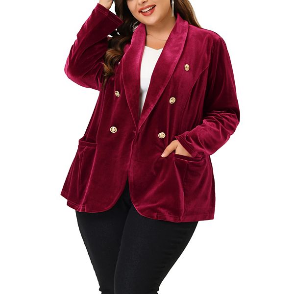 Women's Plus Size Fashion Velvet Outerwear Long Sleeves Blazer