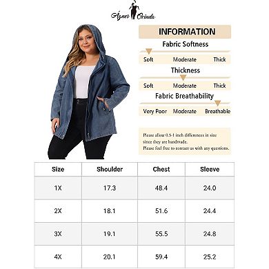 Women's Plus Size Layered Drawstring Hood for Women Denim Utility Jacket W Pockets