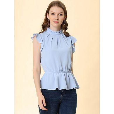 Women's Ruffle Flutter Sleeve Pleated Frill Collar Peplum Blouse Top