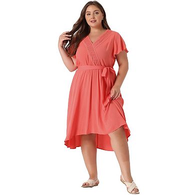 Women's Plus Size Summer Dress Boho V Neck High Low A Line Beach Midi Dress