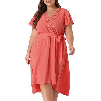 Women's Plus Size Summer Dress Boho V Neck High Low A Line Beach Midi Dress