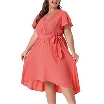 Women's Plus Size Summer Dress Boho V Neck High Low A Line Beach Midi Dress