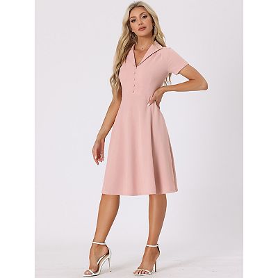 Women's 1950s Retro Vintage Short Sleeve V Neck Button Down A-line Swing  Dresses