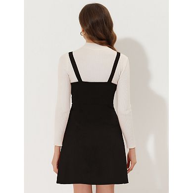 Women's Faux Suede Button Decor A-Line Mini Overall Dress