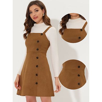 Women's Faux Suede Button Decor A-Line Mini Overall Dress