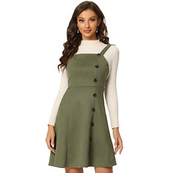 Women's Faux Suede Button Decor A-line Mini Overall Dress