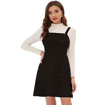 Women's Faux Suede Button Decor A-line Mini Overall Dress