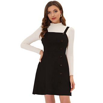 Women's Faux Suede Button Decor A-line Mini Overall Dress
