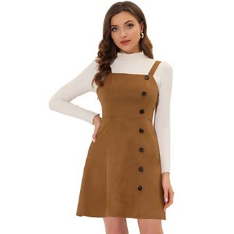 Women's Faux Suede Button Decor A-line Mini Overall Dress