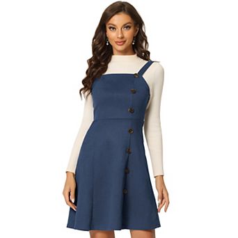 Women's Faux Suede Button Decor A-line Mini Overall Dress