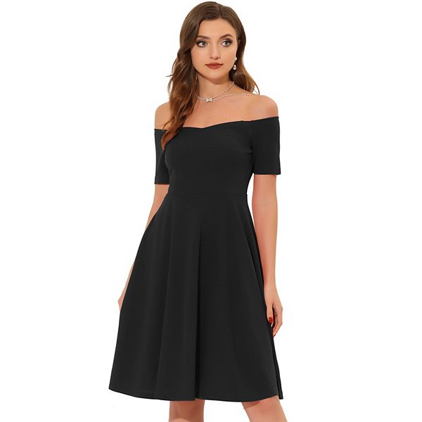 Women's Elegant Off the Shoulder Short Sleeves Cocktail Dress