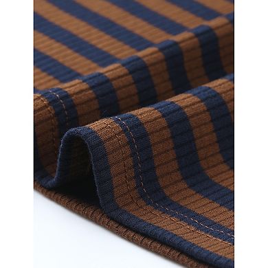 Women's Plus Size Ribbed Stripe T-Shirt Short Sleeve Crew Neck Summer Top