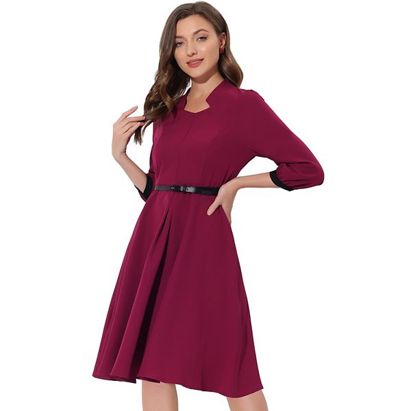 Women's A-Line Dress Sweetheart Neck 3/4 Sleeve Belt Waist Cocktail Dresses