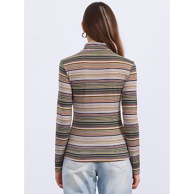 Women's Long Sleeve Turtleneck Tops Stretch Slim Party Plaid Shirt