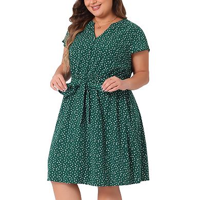 Women's Plus Size Tie Waist Bold Prints Floral Short Sleeve Midi Dress